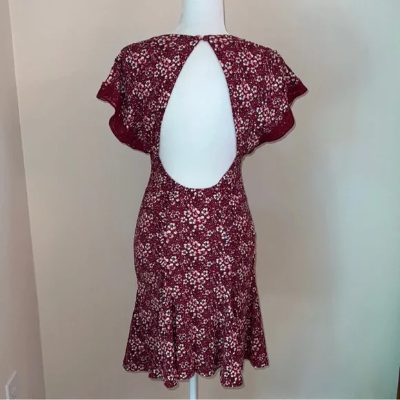 NWOT Free People sweet talker floral lace V neck ruched keyhole mini dress - Picture 9 of 14